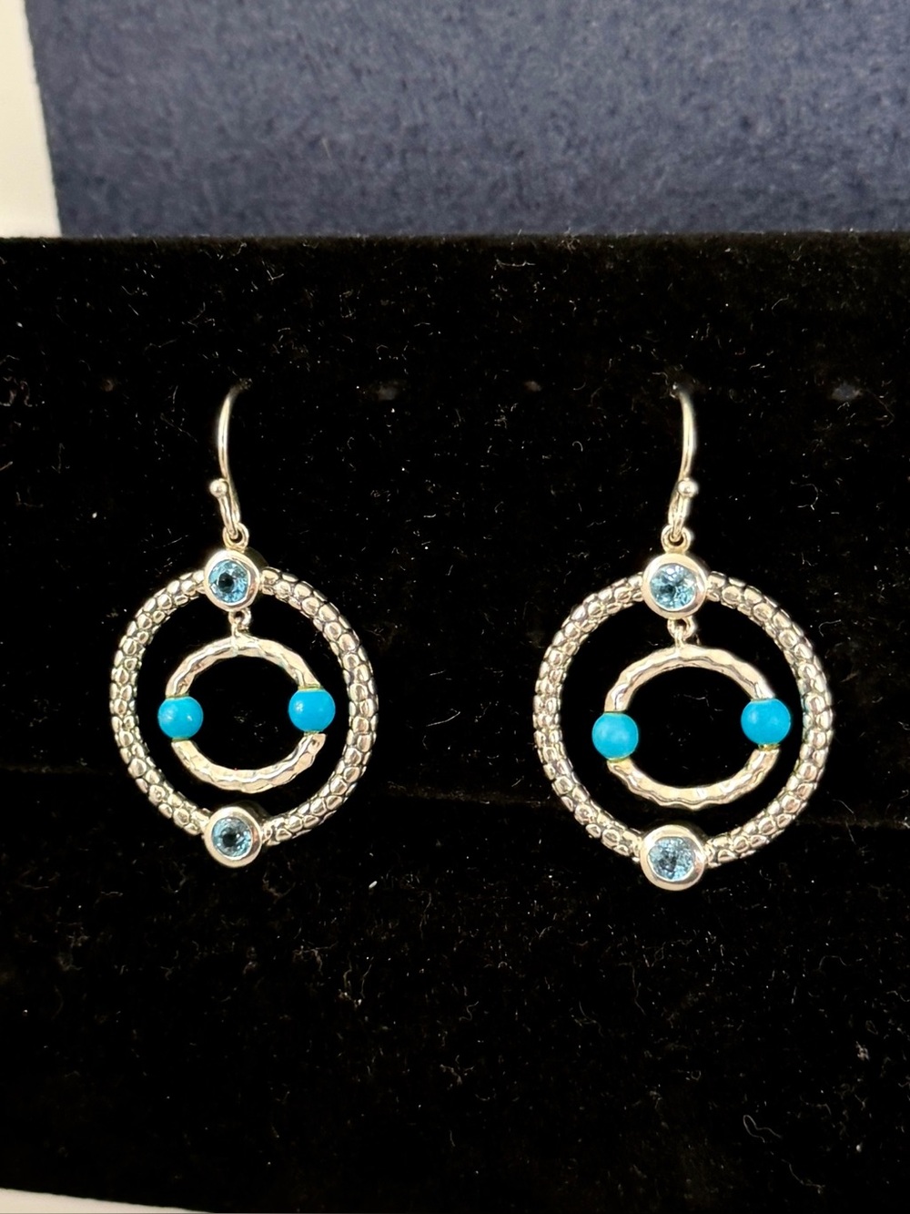 MICHAEL DAWKINS Sterling Silver Blue Topaz Turquoise Popcorn Dangle Earrings